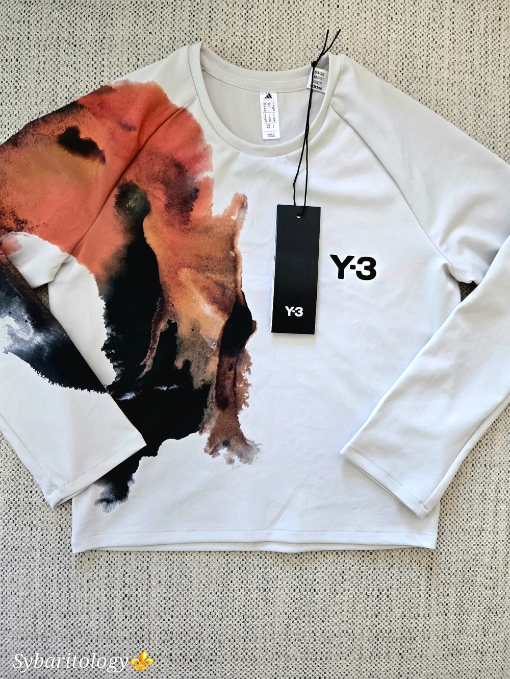 NWT Y-3 ADIDAS Tennis Crop Long Sleeve Pro with Abstract Watercolor Print Size:S